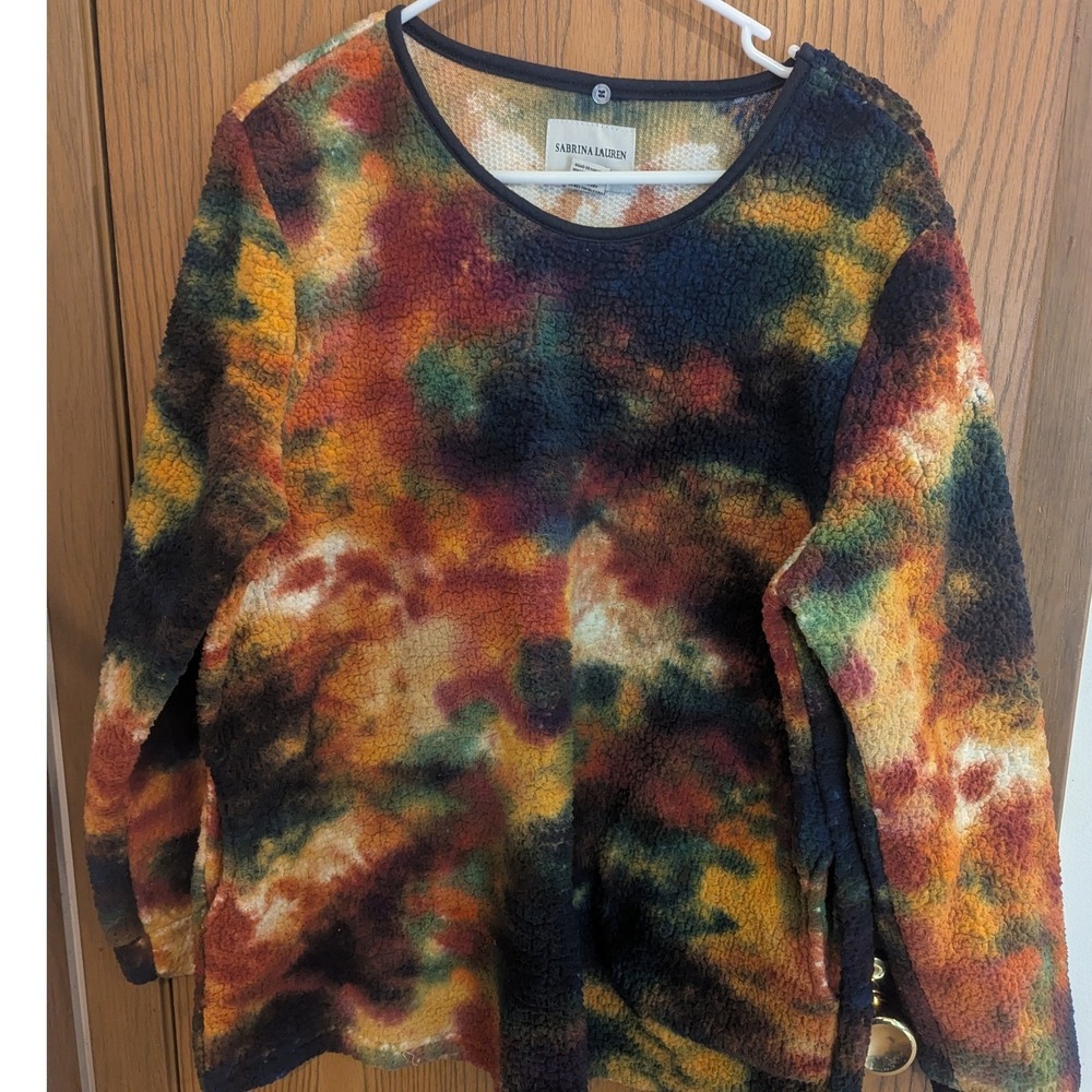Sabrina Lauren New York Warm Fall Colors Sherpa Fleece Pullover Top Multicolor L